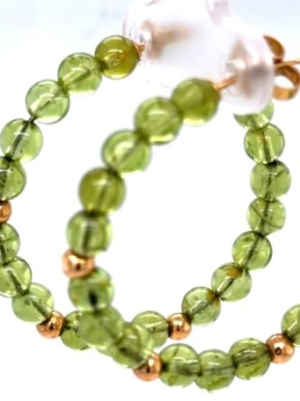 14K Peridot Hoop Avant Garde Earrings with Solid Gold Beads